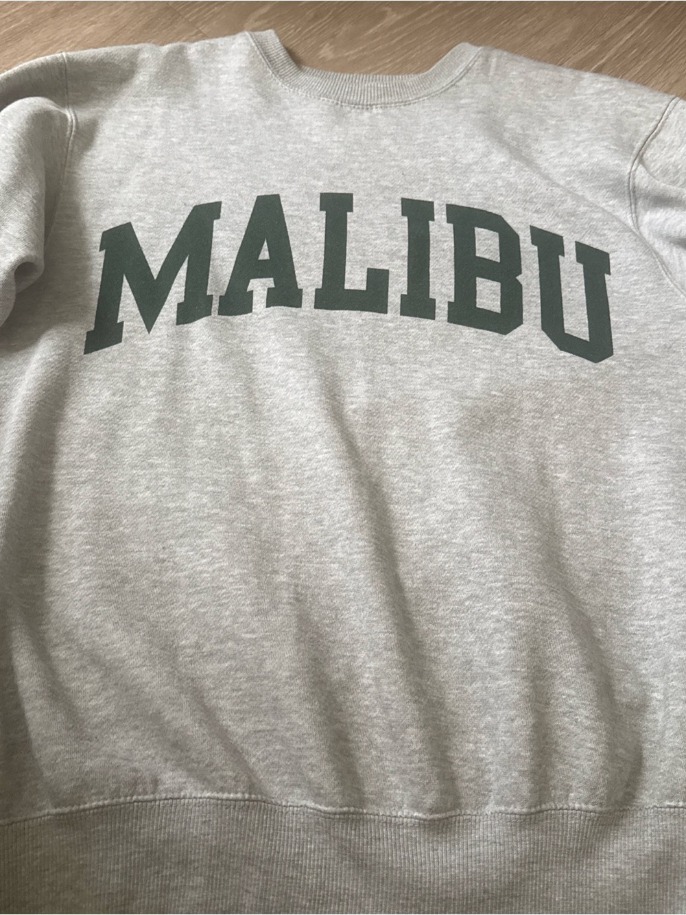 Malibu Graphic Crewneck Sweatshirt - Light Gray with Dark Green Lettering